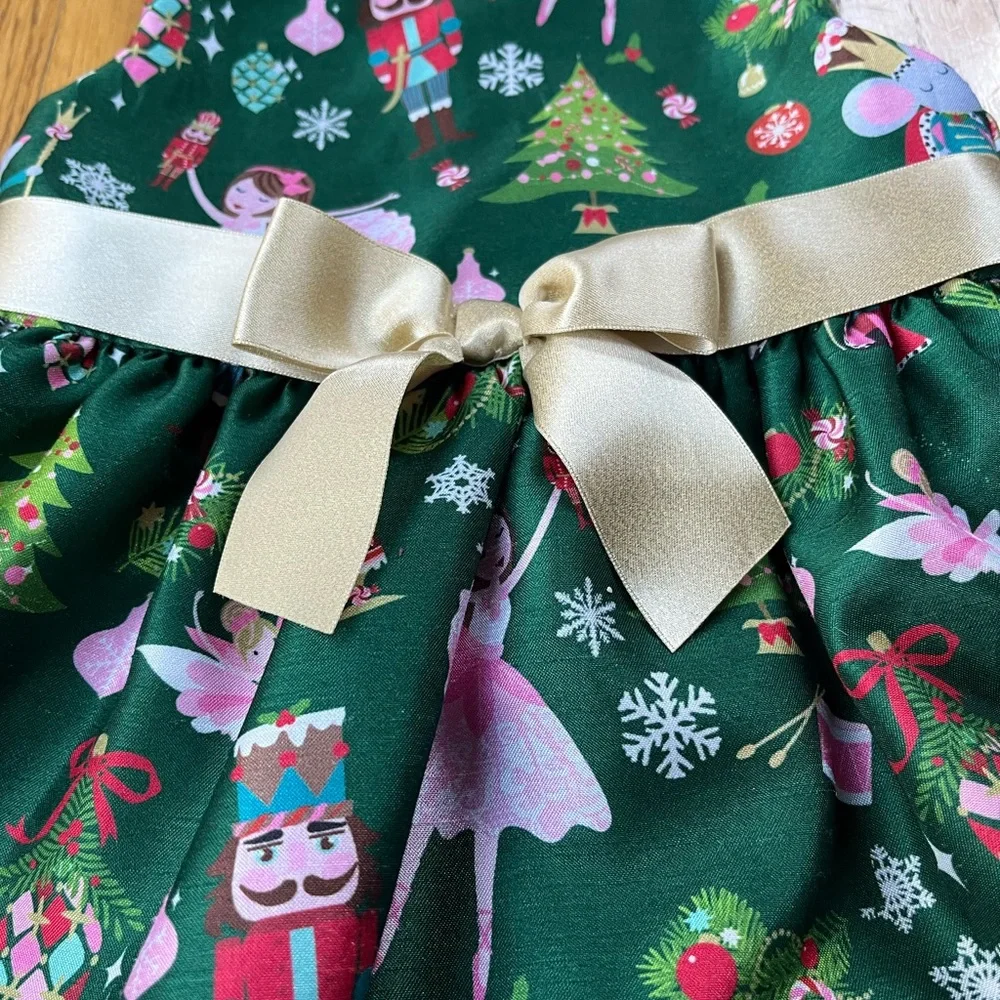 Holiday Green Ballet Nutcracker Dress with Gold Bow - Kids
